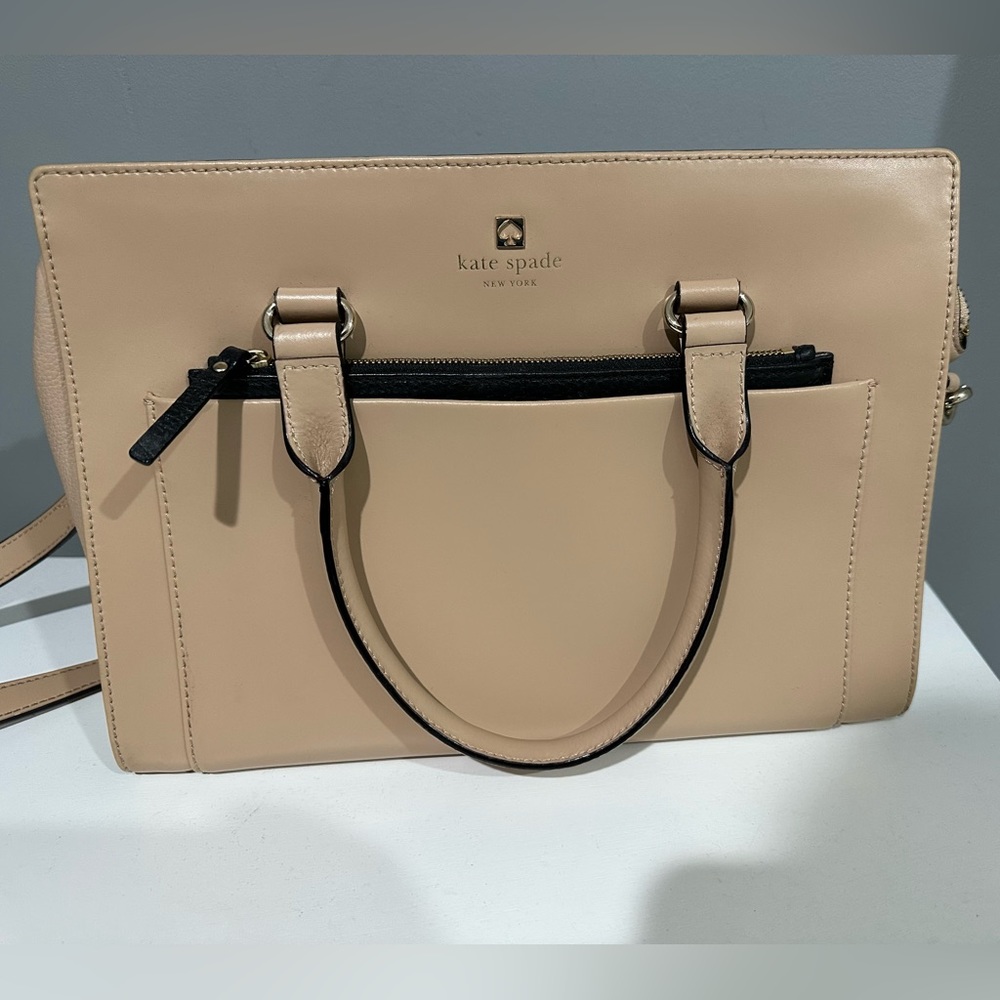 Classic Kate Spade Leather Large Satchel Blush Nude Black